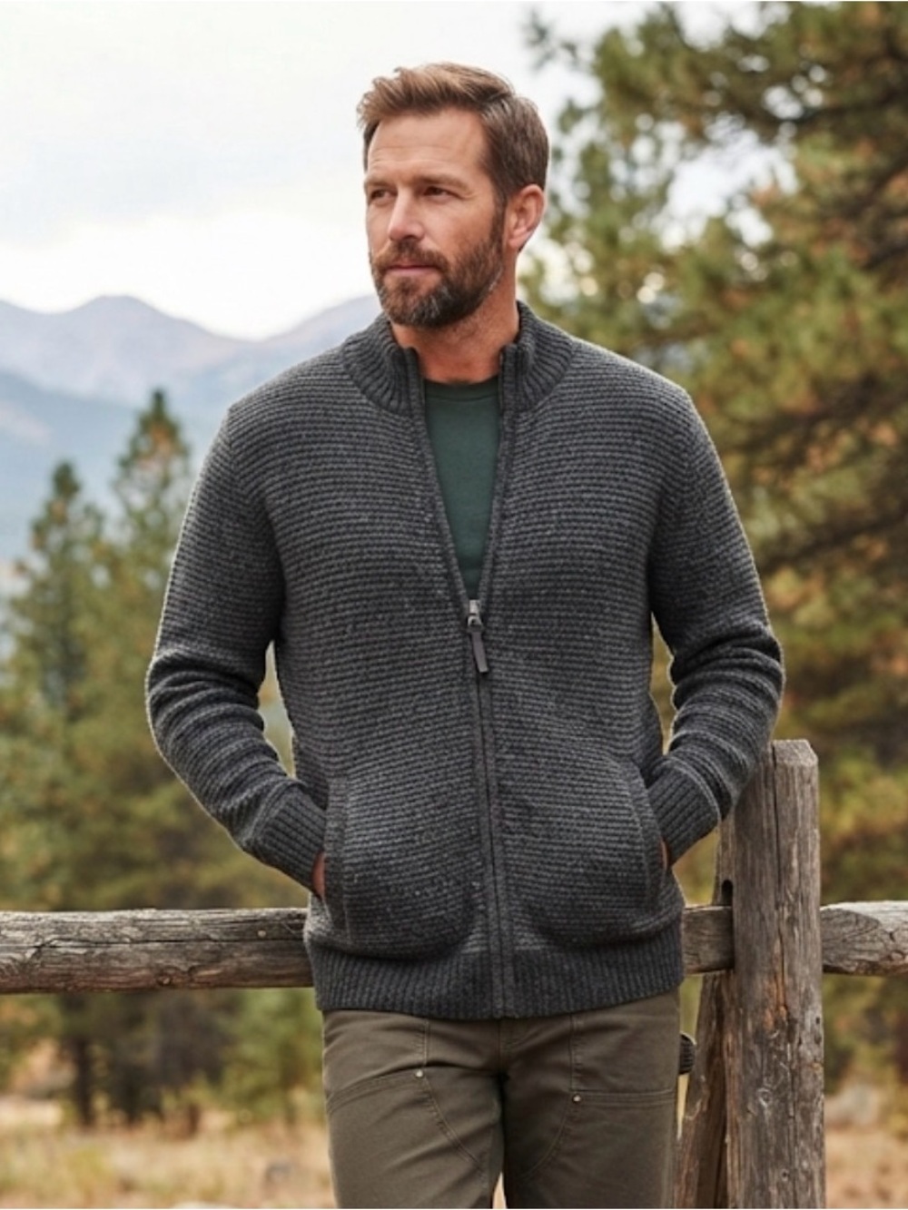 Pendleton Men's XL Grey Washable Wool Full Zip Mock Neck Knit Sweater Jacket